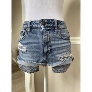 American Eagle Outfitters Daisy Duke Pocket Expose Distressed Denim Shorts  Sz 6